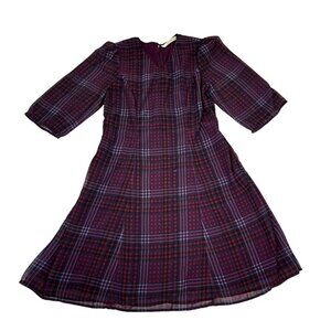 Eshakti Zapelle dress women's S red blue purple plaid loose fit v neck